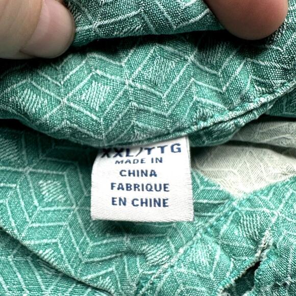 Tommy Bahama 100% Silk Textured Geometric Short Sleeve Shirt Mens XXL Green - Picture 2 of 12